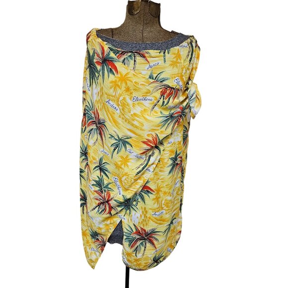 Lizsport Womens Large Yellow Hawaiian Print Sarong Beachwear Cover Up Summer - Picture 1 of 10